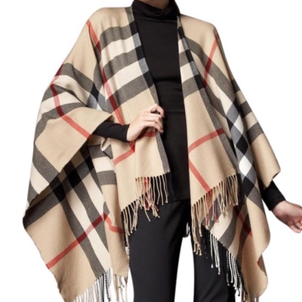 BURBERRY LONDON CHECK CASHMERE / MERINO WOOL CAPE.